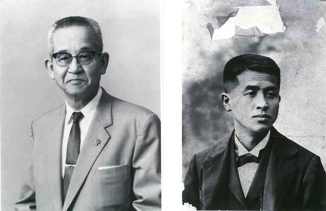 名古屋･津田三省堂　右）初代津田伊三郎（在米中のもの）、左）二代津田太郎